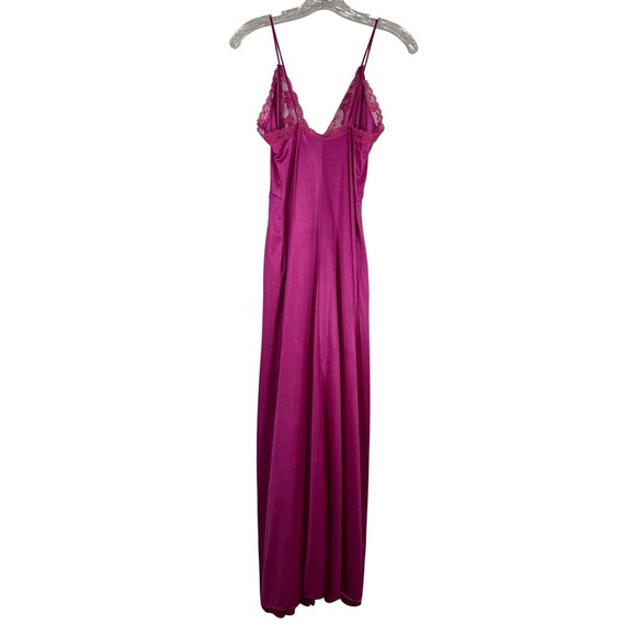 Vintage 80's Val Mode Nightgown, Lace Panel Detail, Deep Pink, Size Small - Picture 3 of 8